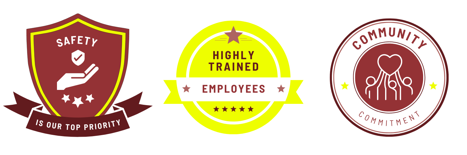 icons: Safety Is Our Top Priority Highly Trained Employees Community Commitment