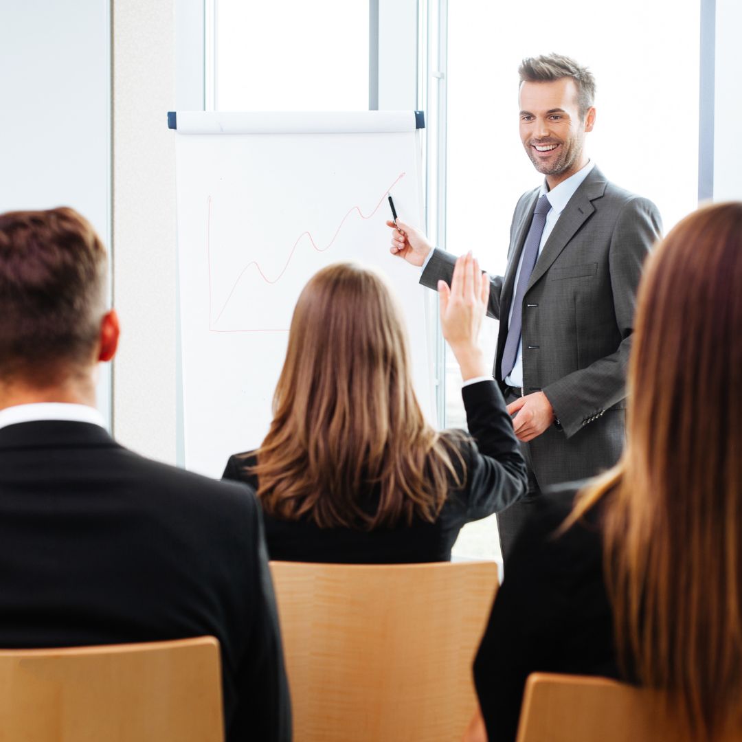 businessman hosting training session