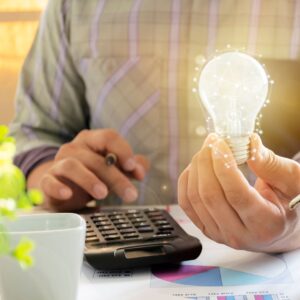 man holding a lightbulb