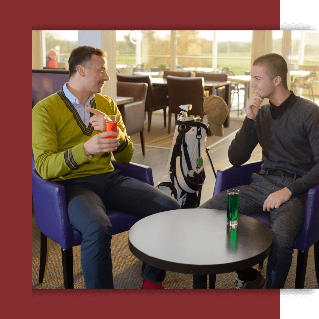 men in a golf clubhouse