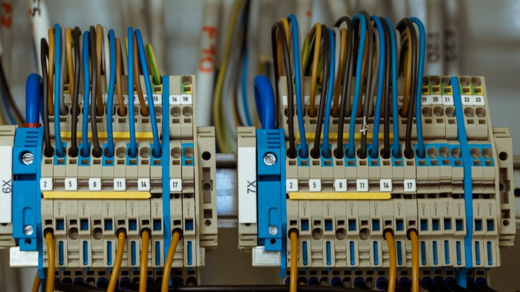 close-up of electrical panel, lots of wires
